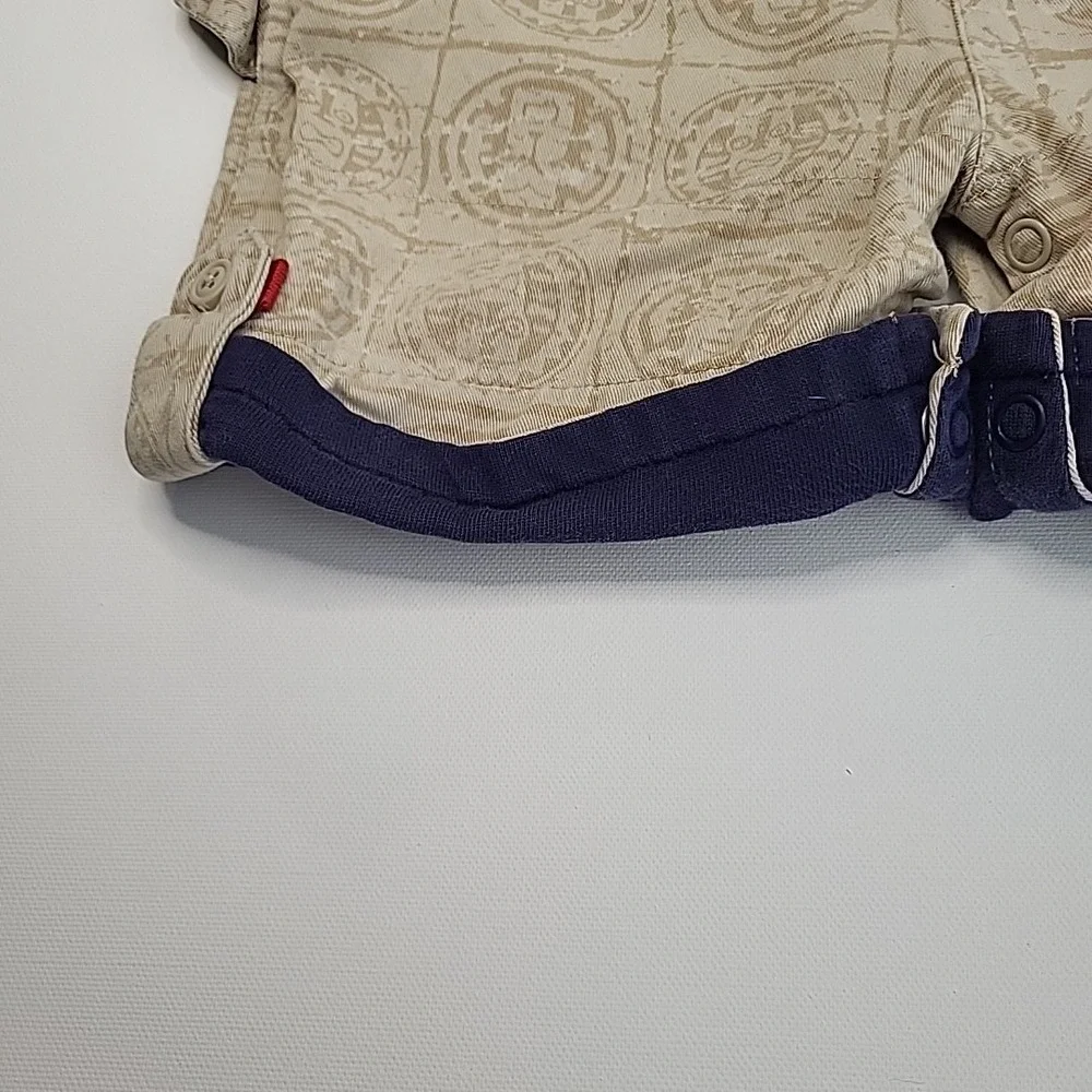 GYMBOREE Y2K 2001 Vintage TIKI Print Overalls/Shortalls Beige/Blue‎ Size 12-18mo